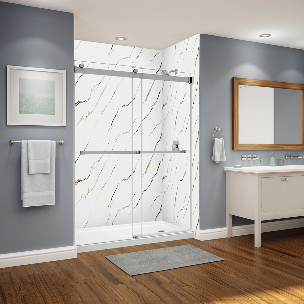 Calcutta Gold marble-look acrylic wall finish