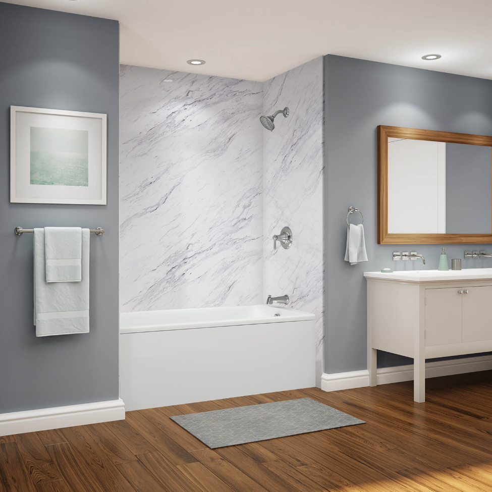 Calcutta marble-look acrylic wall finish